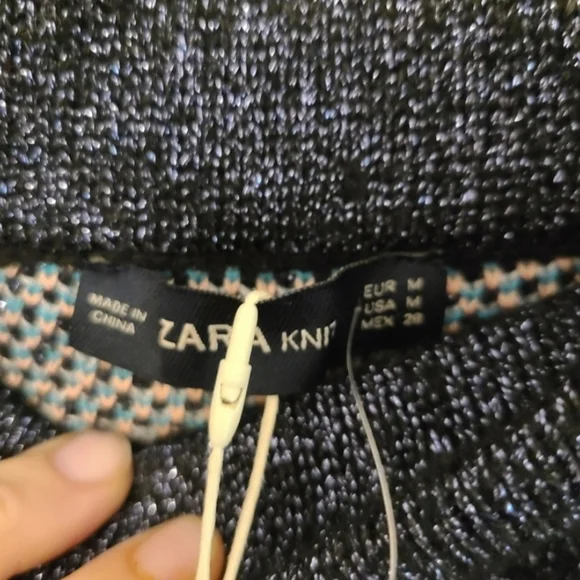 Zara mini skirt NWT womens Medium boho knit printed metallic shimmer festival - Picture 3 of 4